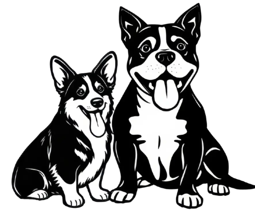 The Doodie Brothers Mascot Logo Cartoon-style illustration of two smiling dogs from The Doodie Brothers logo
